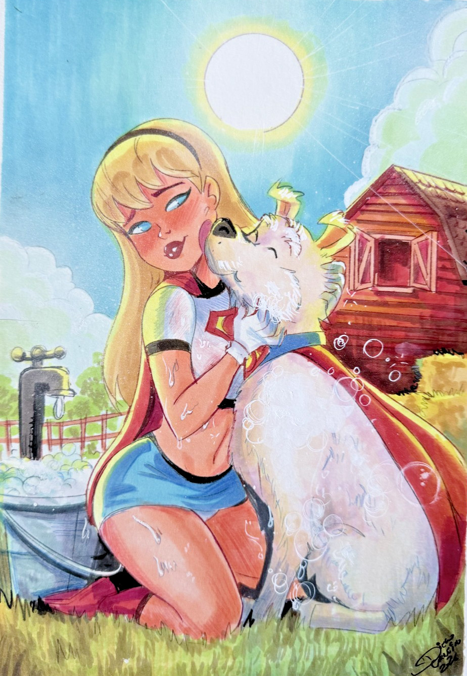 Supergirl and Krypto Original Art By Diego Carneiro