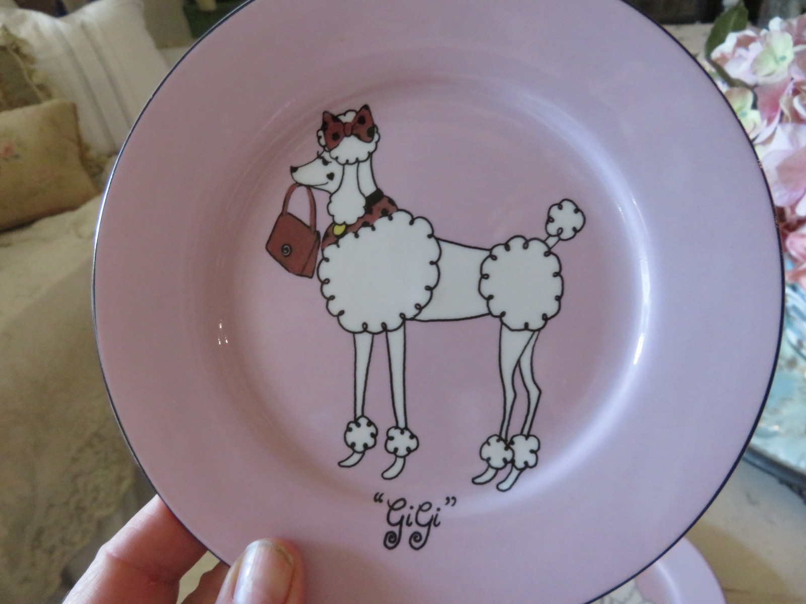Set of 4 PINK POODLE Plates by American Atelier Discontinued Pattern No Damage