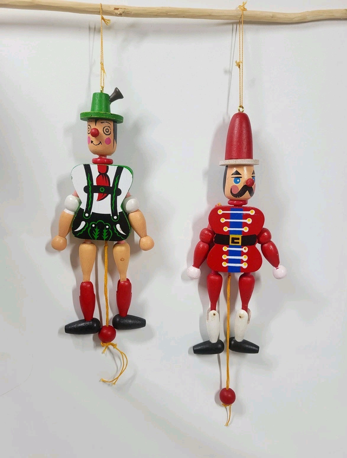 Vintage Wooden Jumping Jack Toys Pair Bavarian Tyrolean Man/ Red Tin Soldier Set