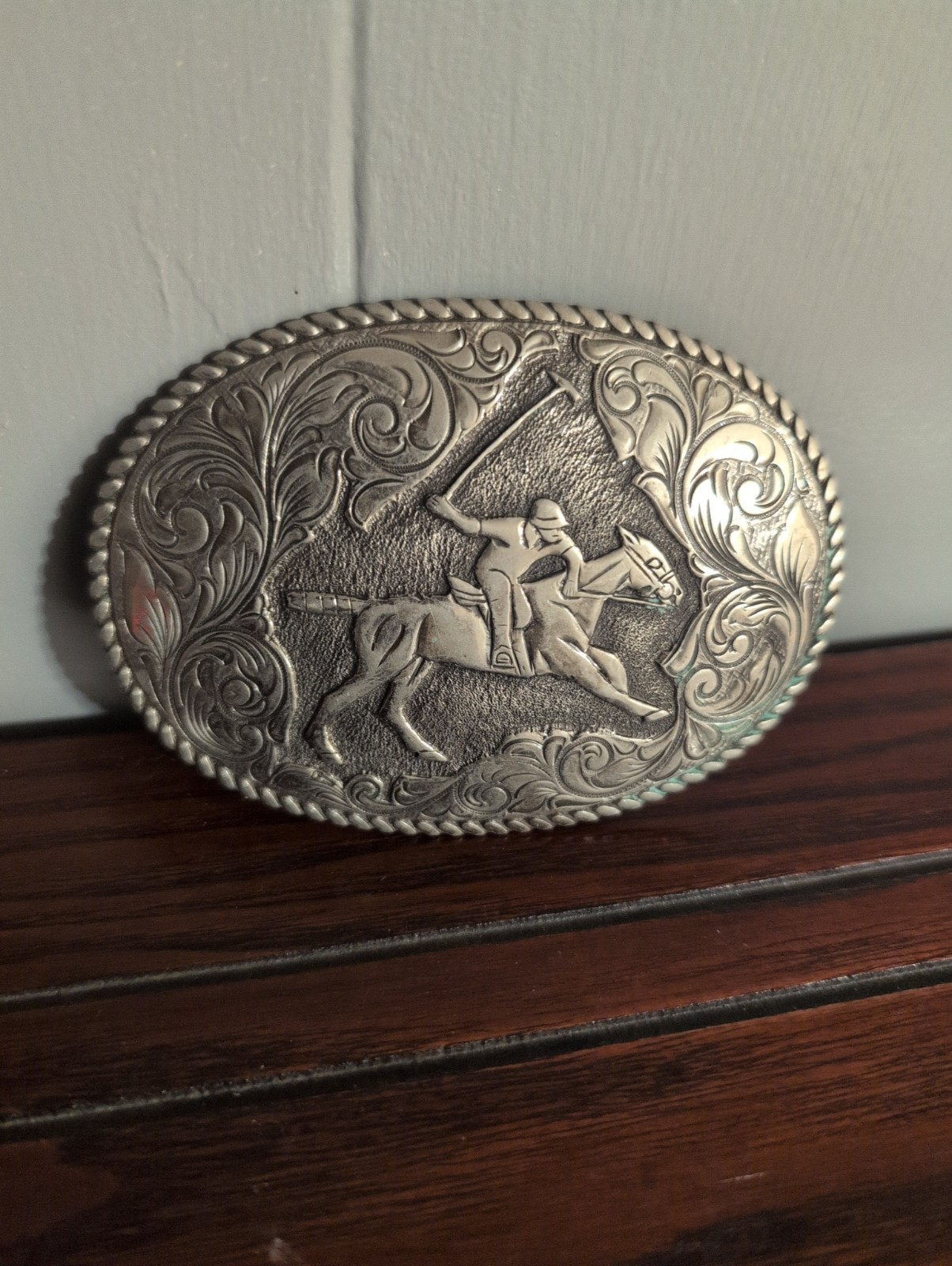Vintage Crumrine Polo Horse Riding Silver Plate Belt Buckle