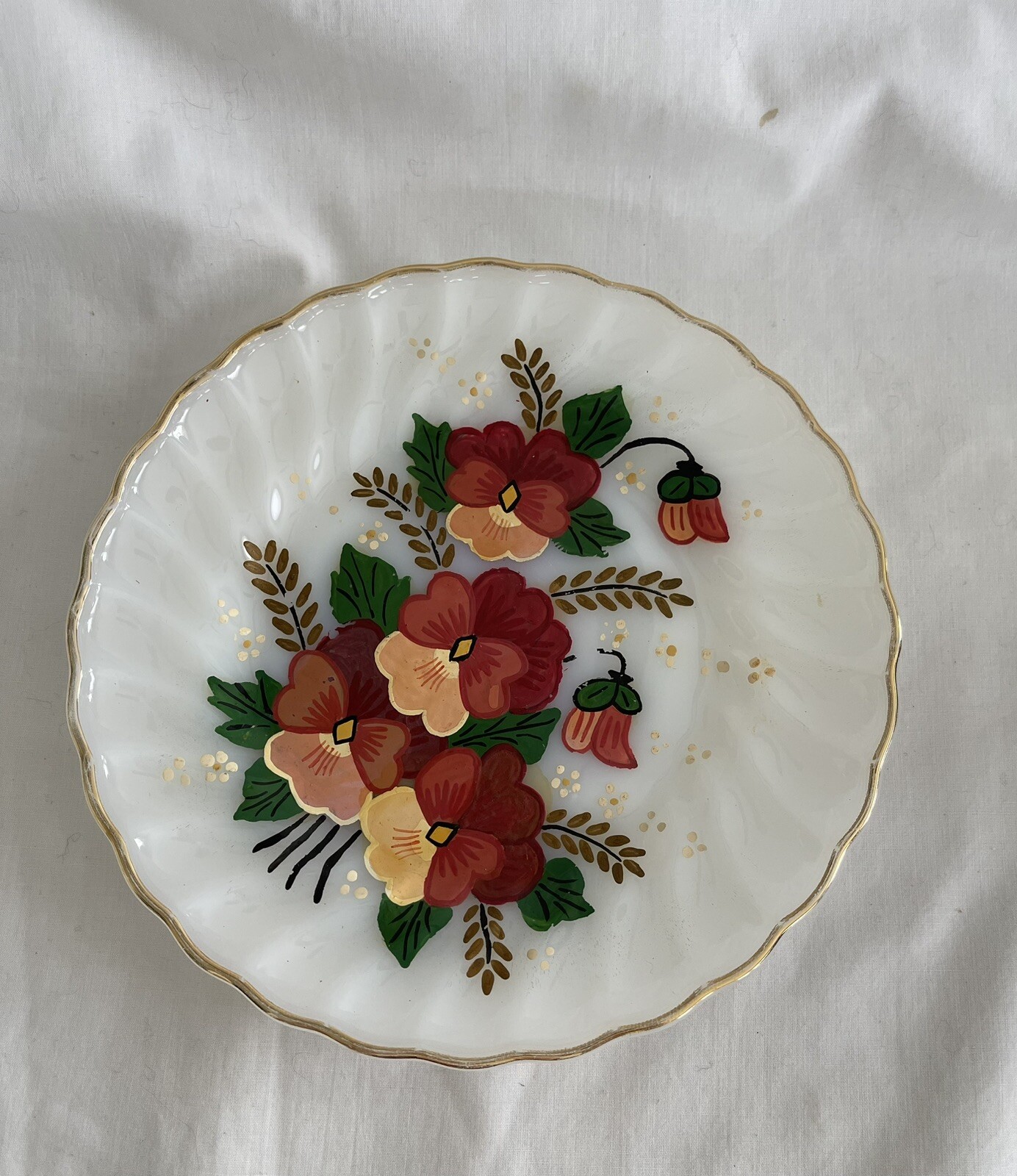 Vintage Fire King Swirl Hand Painted Salad Plate Floral