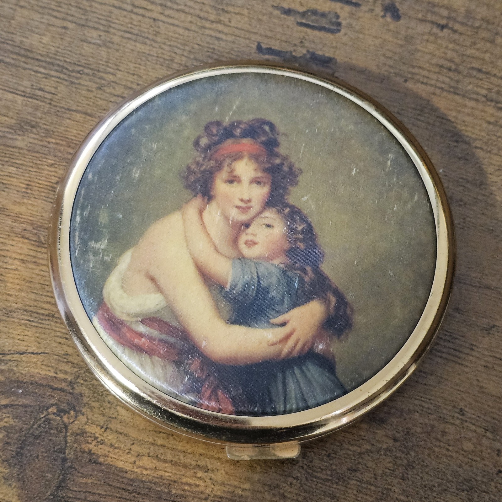 Vintage Mme Vigee Le Brun Mother Daughter Compact Powder Mirror Gold Tone Metal
