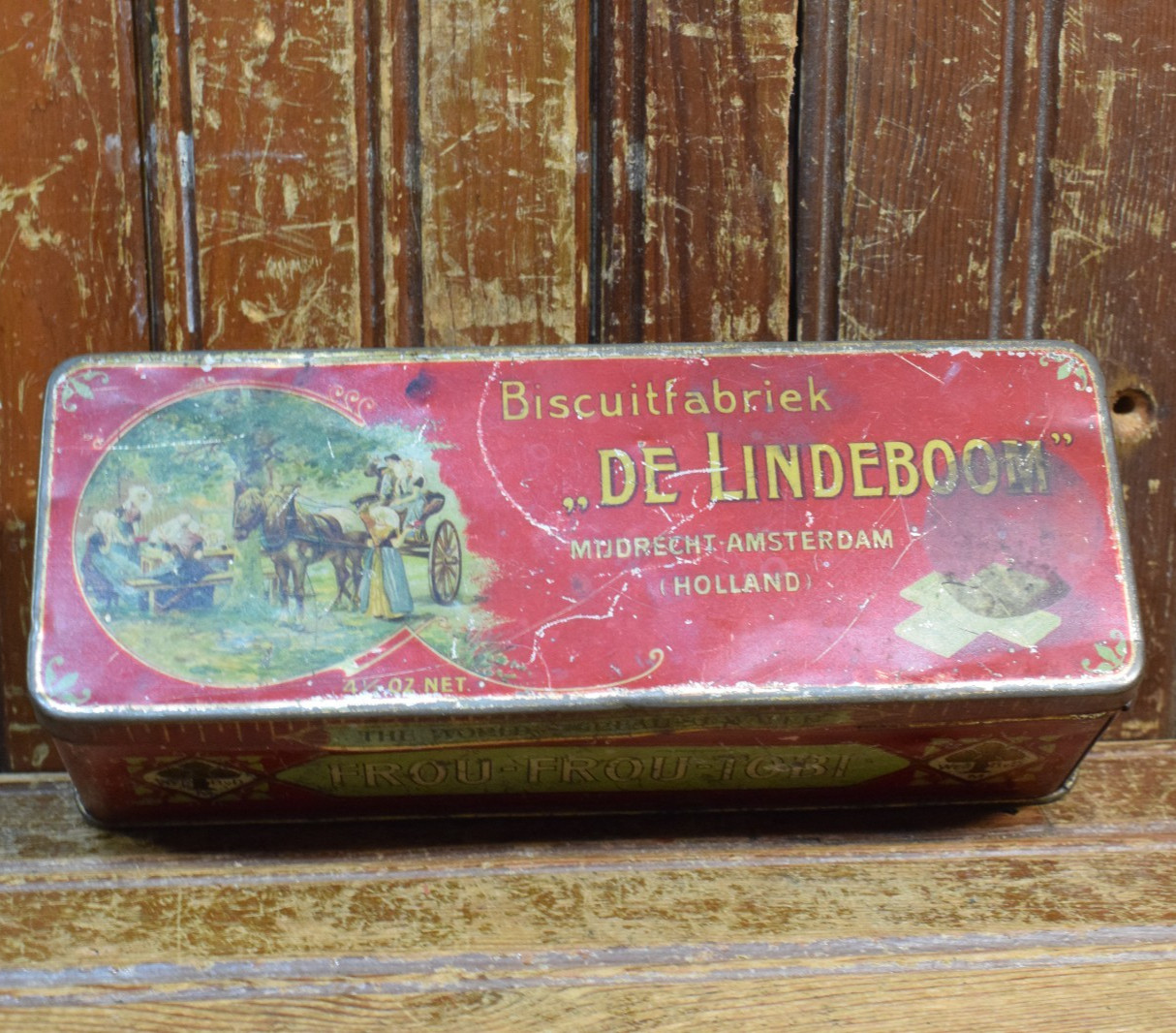 BISCUITFABRIEK DE LINDEBOOM FROU FROU BISCUIT TIN HOLLAND VINTAGE 1910s 1920s