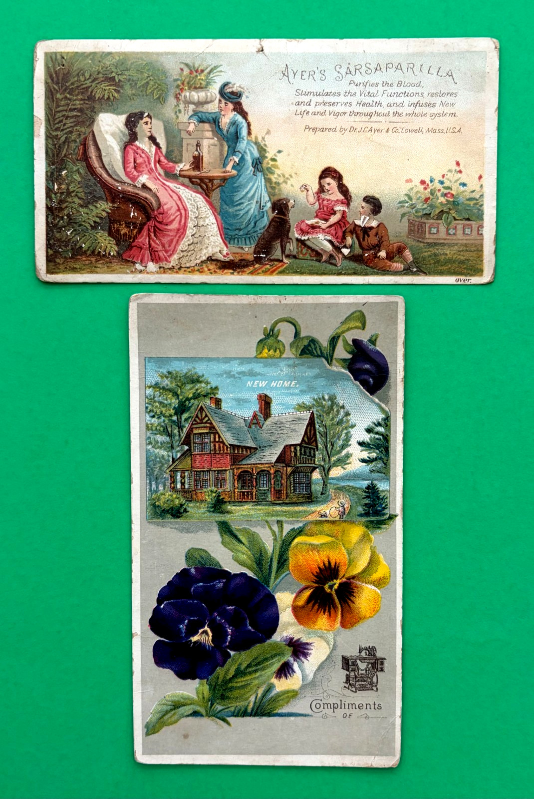 VINTAGE 2 ADVERTISING CARDS AYER'S SARSAPARILLA & COMPLIMENTS OF