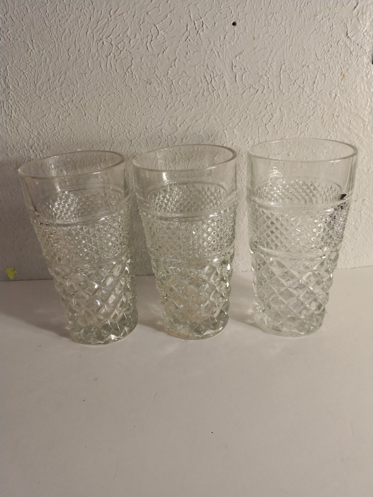 3 Vintage Wexford Glass 6 1/4'' Tall Water / Ice Tea Glasses Diamond Pattern