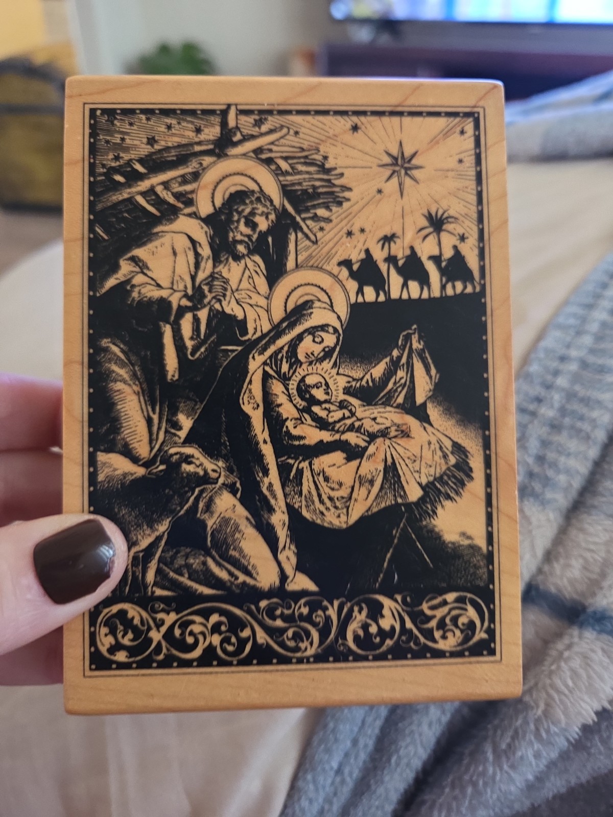 Vintage Large Nativity Rubber Stamp 5x4 Wood Mounted Christmas Holy Family...