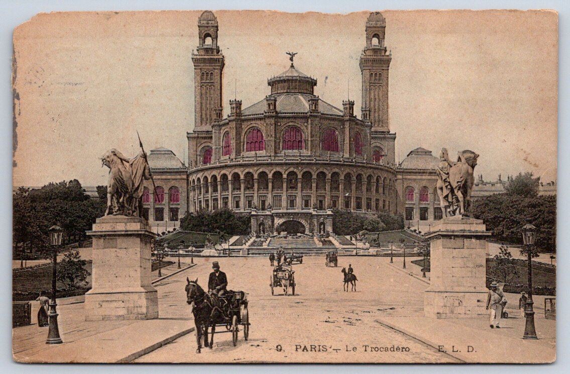 Antique France Postcard PARIS le Trocadero Palace Garden 1909 Antique France Postcard PARIS le Trocadero Palace Garden 1909