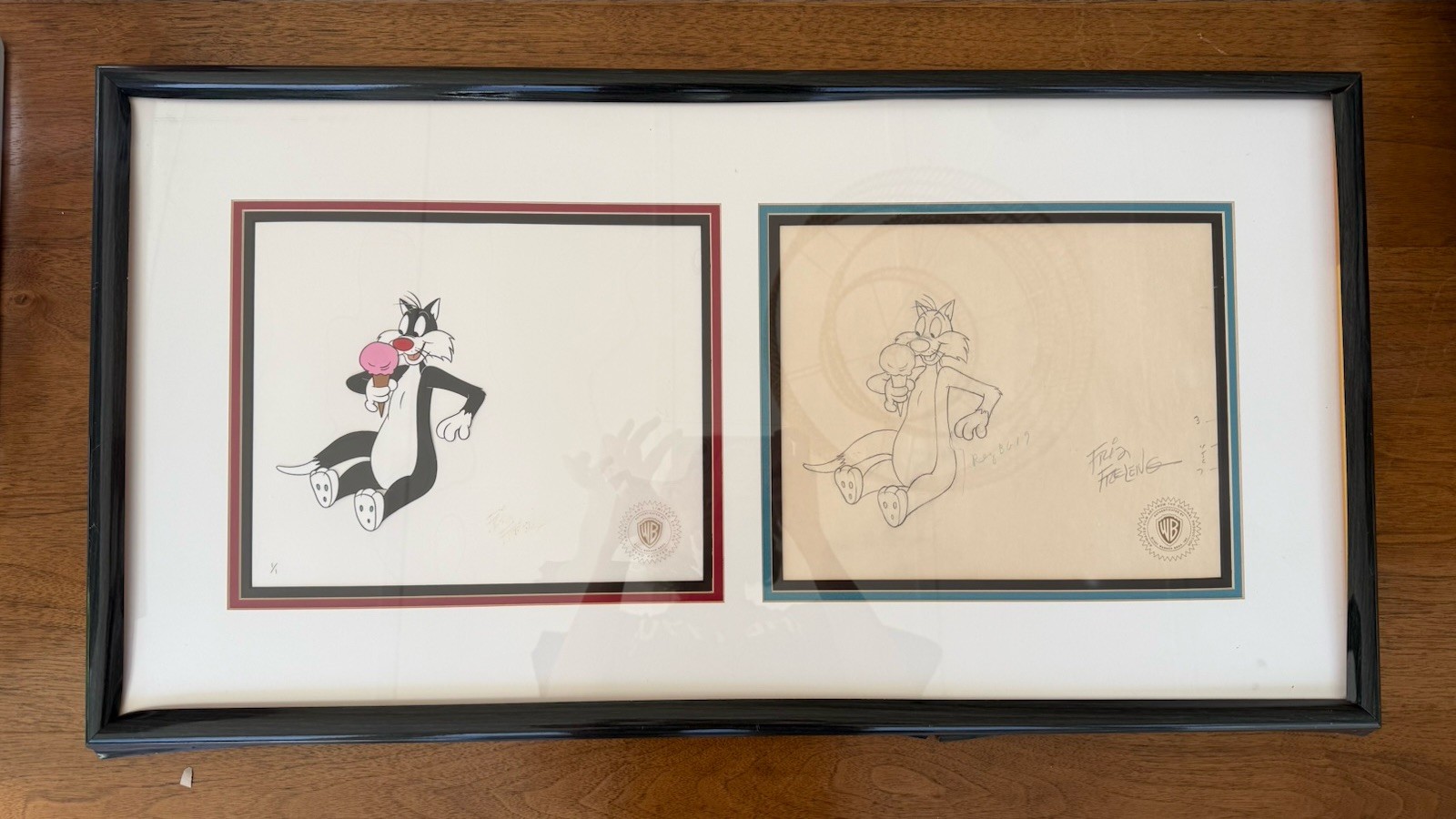 Original Looney Tunes Sylvester Cel + Signed Layout Drawing Set –Warner Bros COA