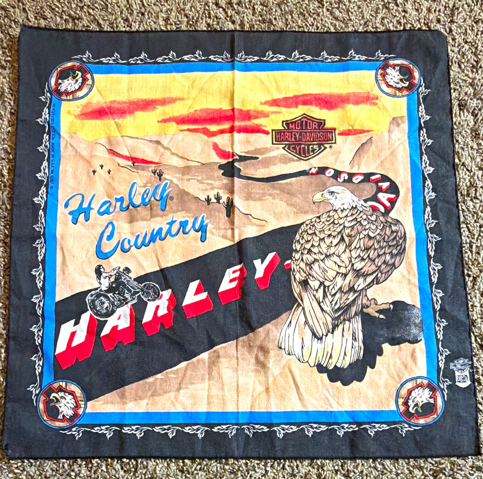 Vintage Harley Davidson Harley Country Eagle Desert Bandana USA Made