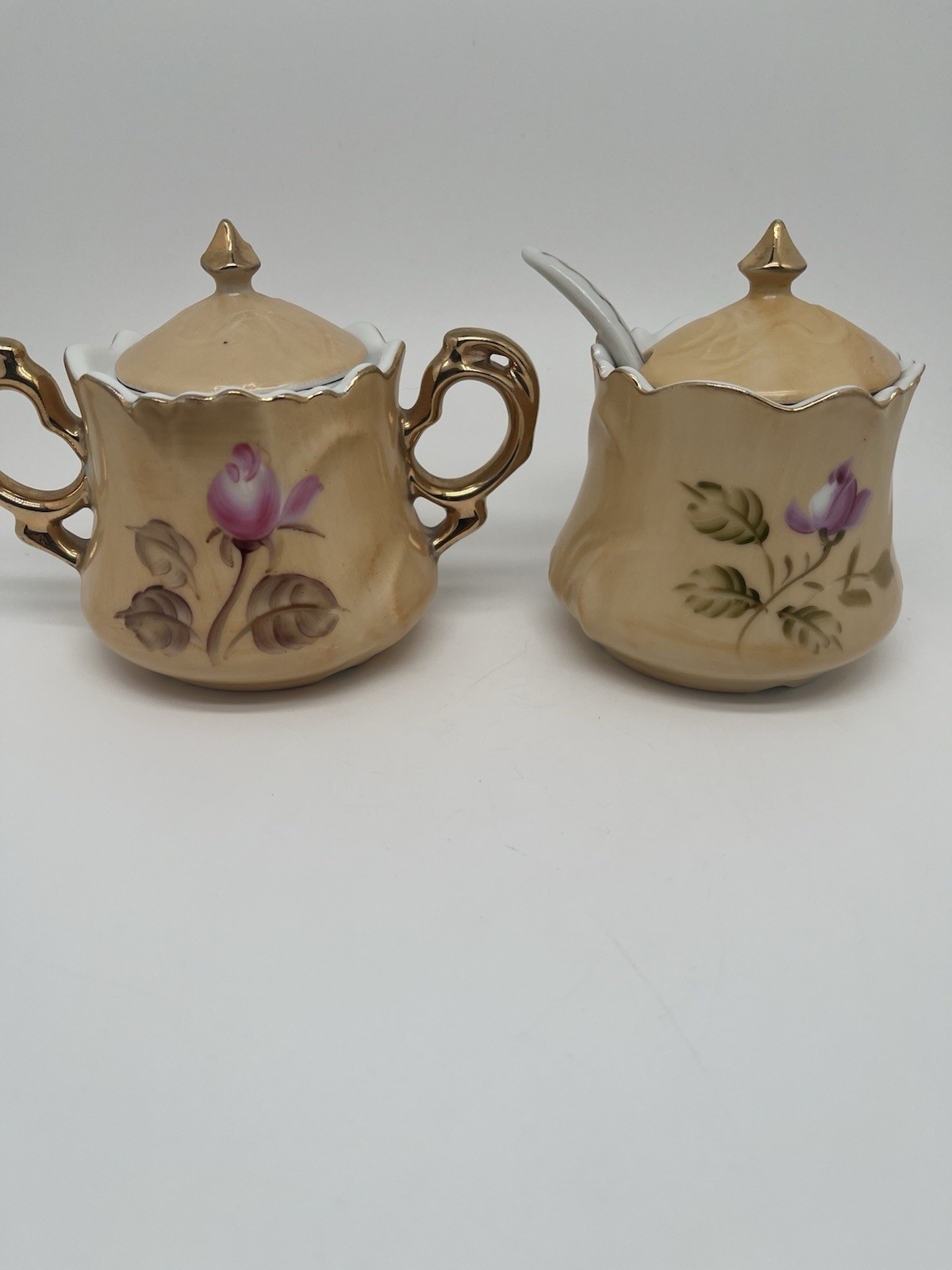 Lefton China Vintage Brown Heritage Rose Roses Jam Jar, Sugar Bowl Pre Owned
