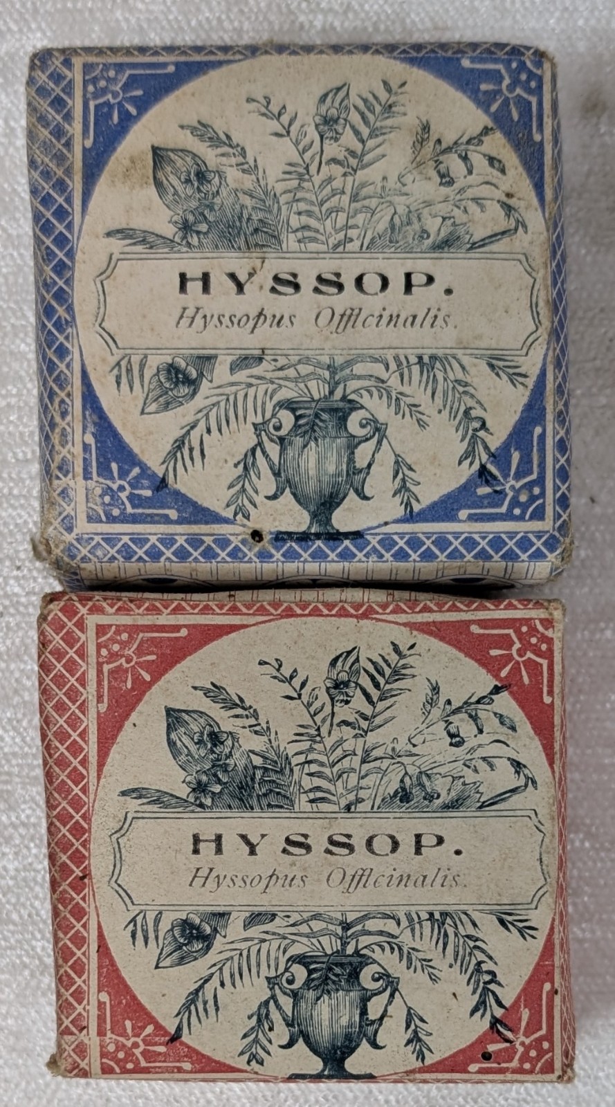 Antique Huber Hyssop Seed Boxes 1900s Fond du Lac WI Red Blue Litho Antique Huber Hyssop Seed Boxes 1900s Fond du Lac WI Red Blue Litho