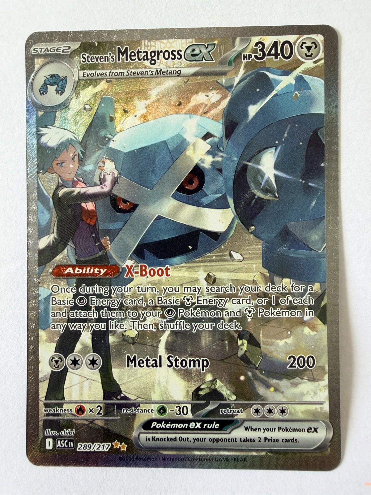 Steven\'s Metagross EX 289/217 Secret Rare Full Art Holo 340HP English Steven\'s Metagross EX 289/217 Secret Rare Full Art Holo 340HP English
