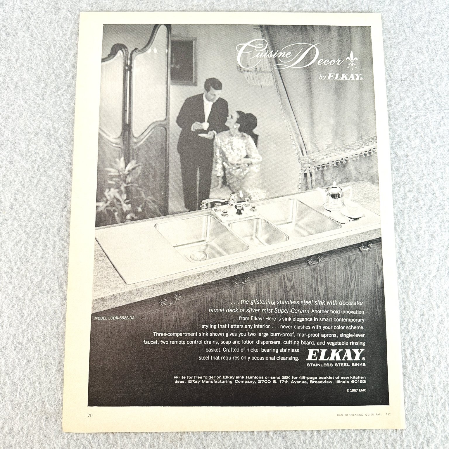 ELKAY 1967 Magazine Print Ad Vintage Stainless Steel Sinks Mid Century Kitchen