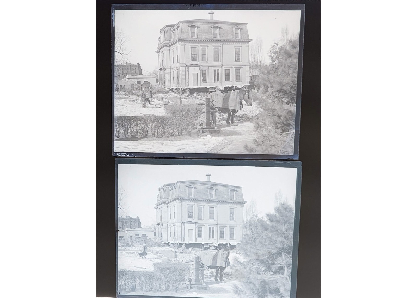 1931 Newton MA Horse Moves Victorian Mansion House Glass Negatives (2) OOAK 1931 Newton MA Horse Moves Victorian Mansion House Glass Negatives (2) OOAK