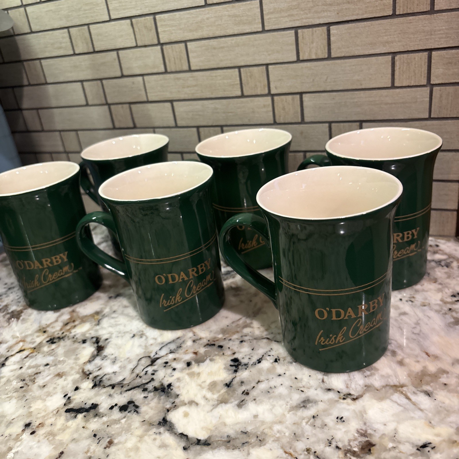 O\'DARBY Irish Cream Carrigdhoun Ireland Set of 6 Gold Green Coffee Cups Mugs