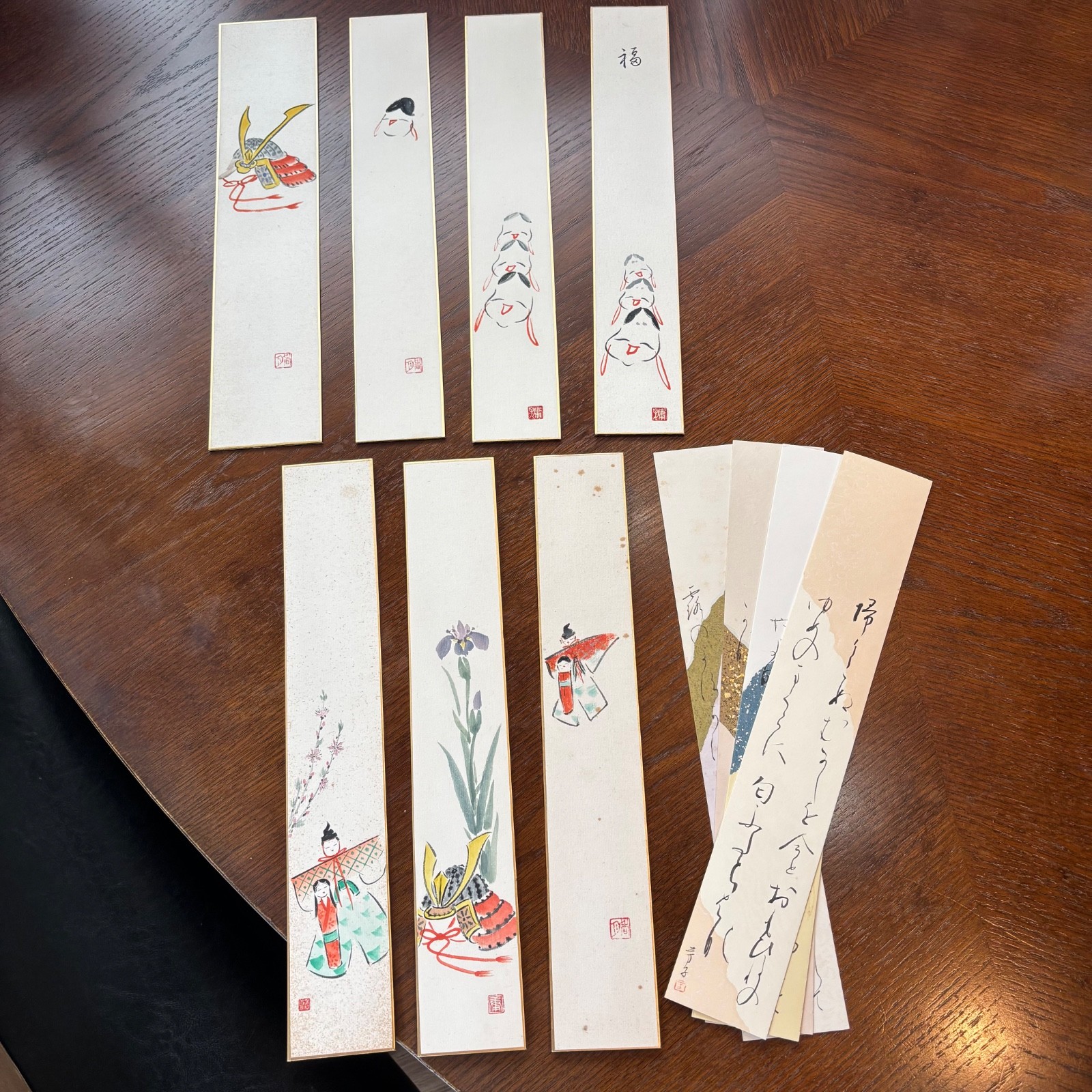 Vintage Japanese Tanzaku Set 11 Hyakunin Isshu Waka Calligraphy Art Signed