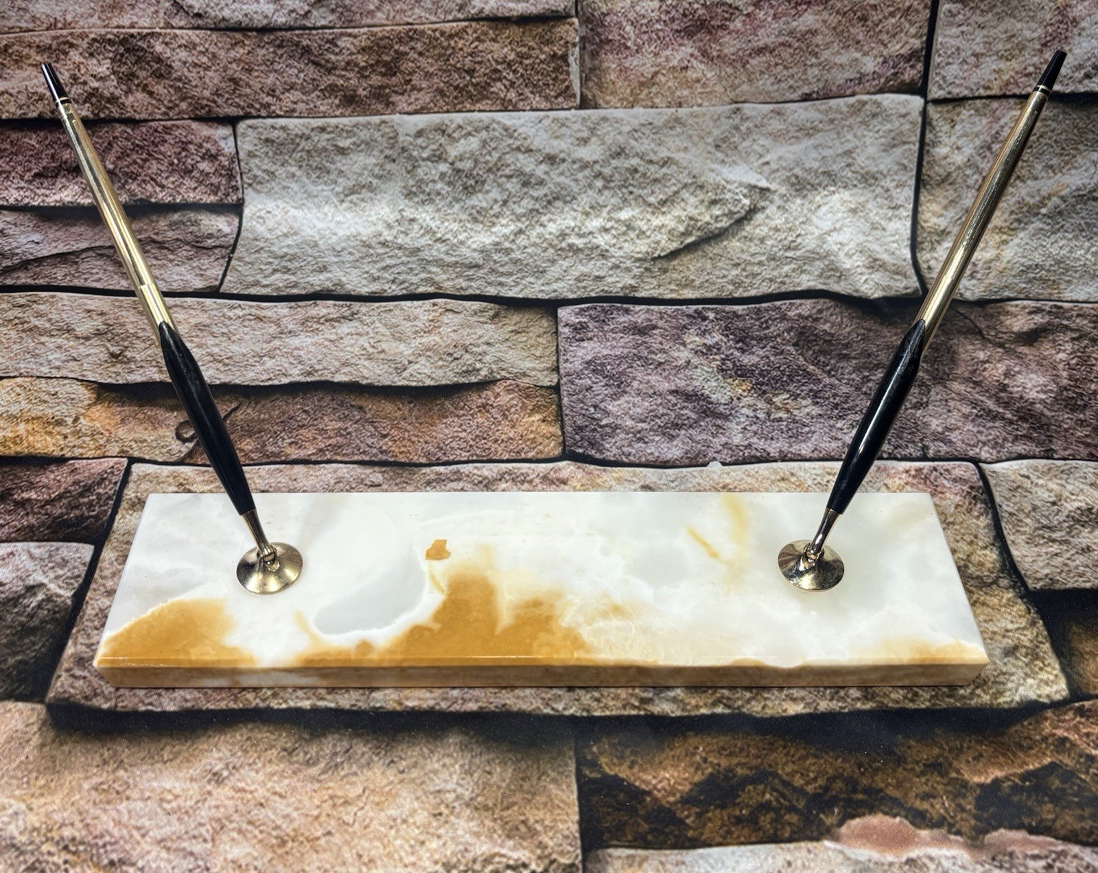 CROSS Marble Desk Set with 1/20 10K Gold Filled Pen & Pencil |Vintage