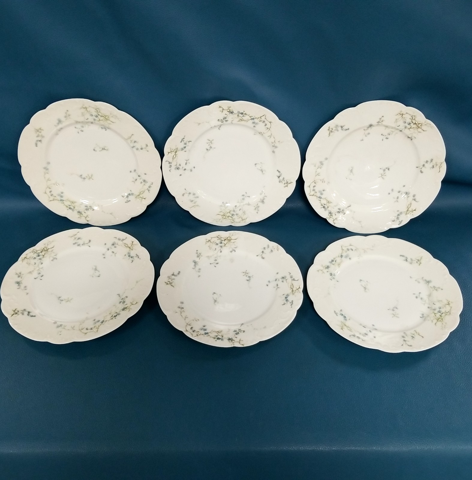 6 Antique H&C France Haviland & Co Limoges Blue Floral Dinner Plates 9.5\