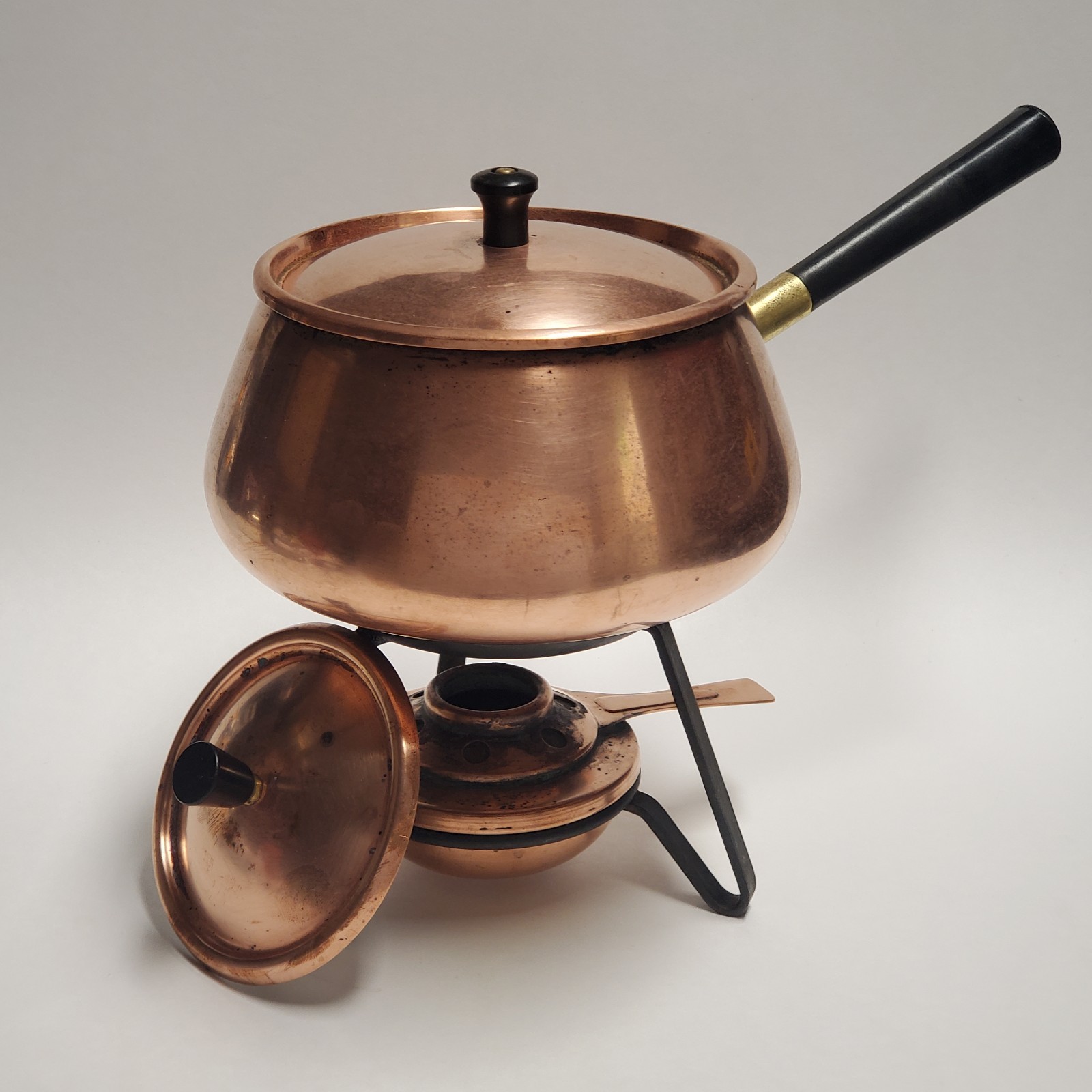 Vintage Spring Culinox Copper Fondue Set Made in Switzerland Pot Burner Stand