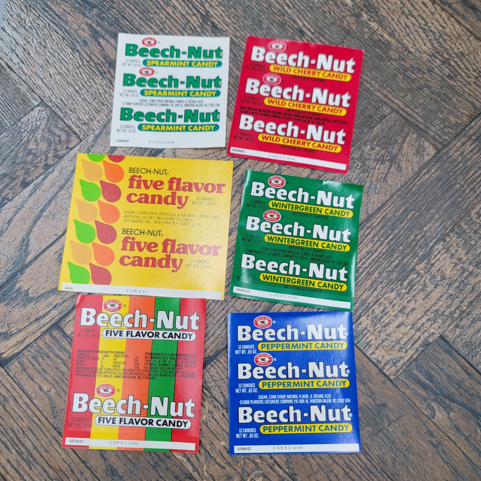 Vintage Beech Nut Candy Wrappers New Old Stock Lot of 6