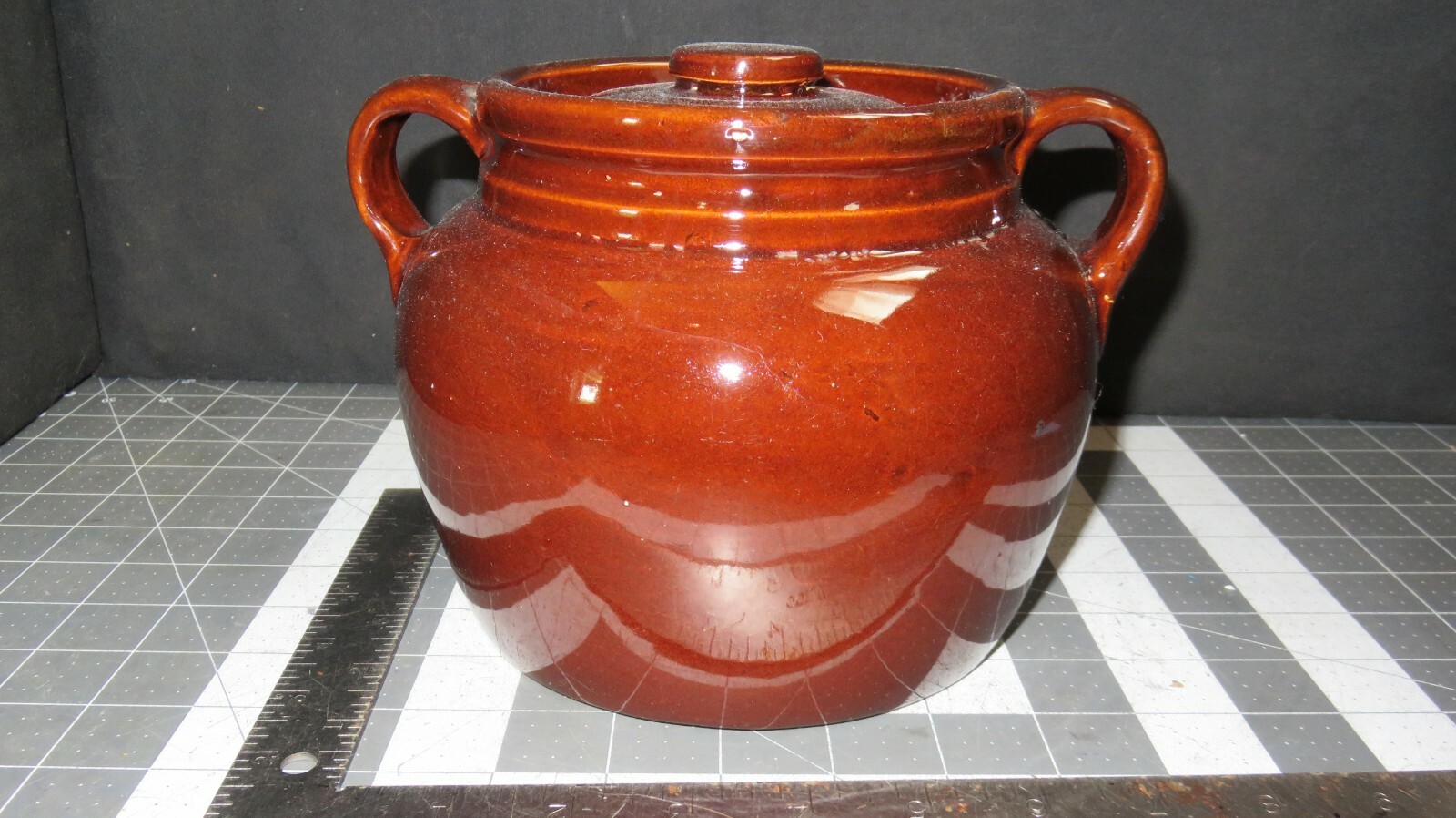 Vintage Brown Glazed Bean Pot Crockery Marked 