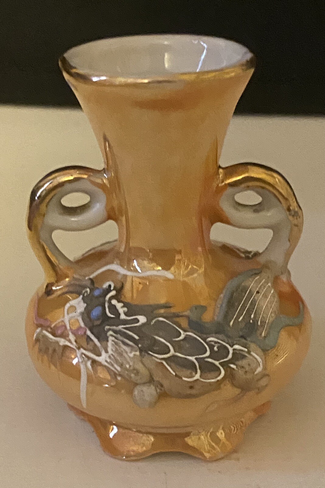 Vintage Miniature Japanese Lusterware Moriage Dragonware Porcelain Vase