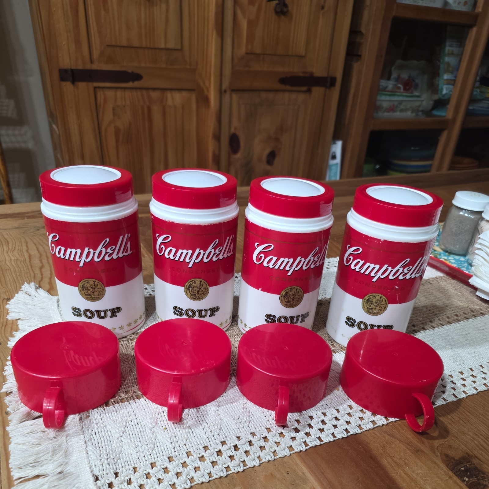 2 CAMPBELL'S SOUP 1998 Plastic Can-Tainer Thermos ~SHIPS USPS Priority Mail