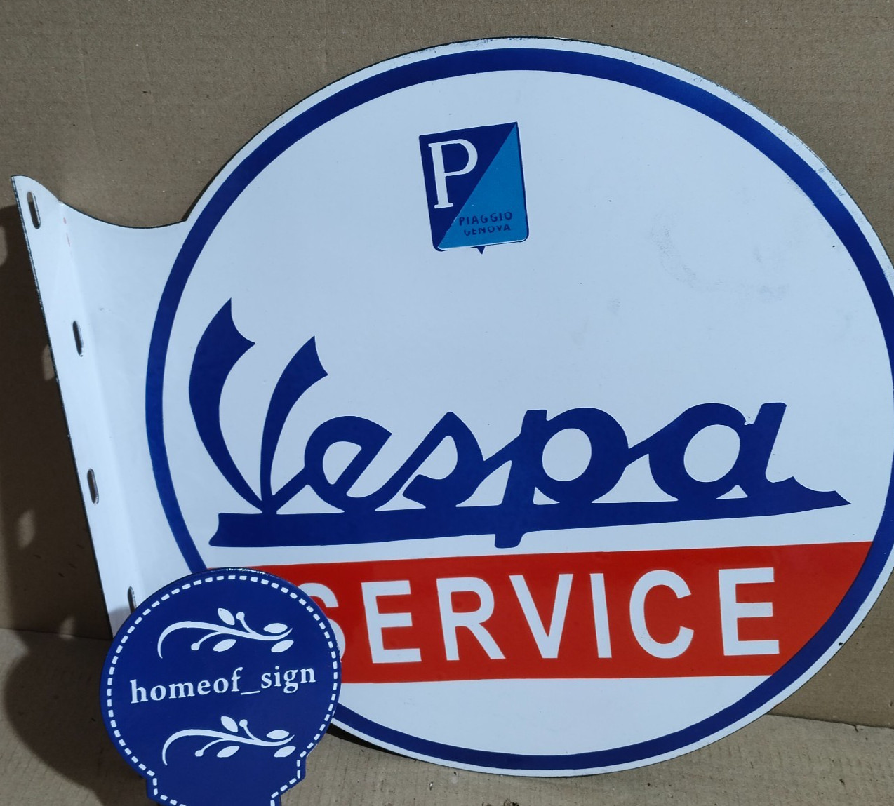 Vespa Service Porcelain Enamel Sign 19.5 x 17 Inches 2 Sides