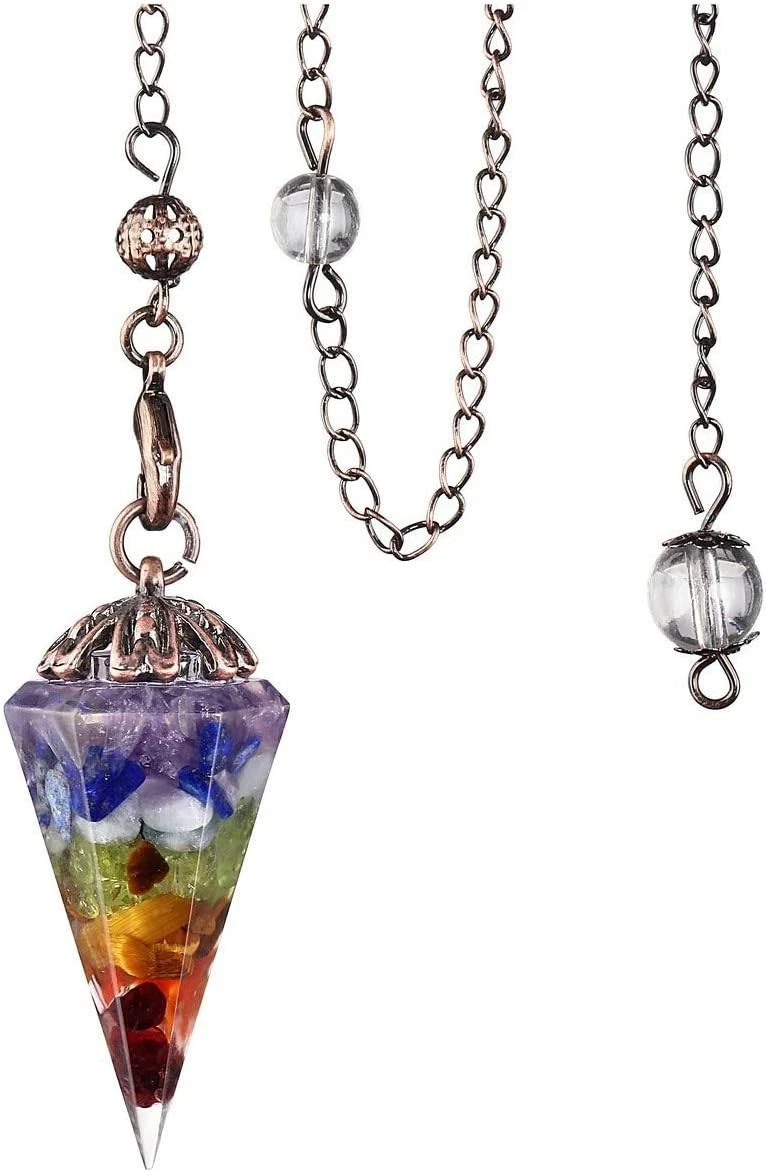Péndulo de cristal de 7 chakras, gema facetada para adivinación, sanación y más. Péndulo de cristal de 7 chakras, gema facetada para adivinación, sanación y más.