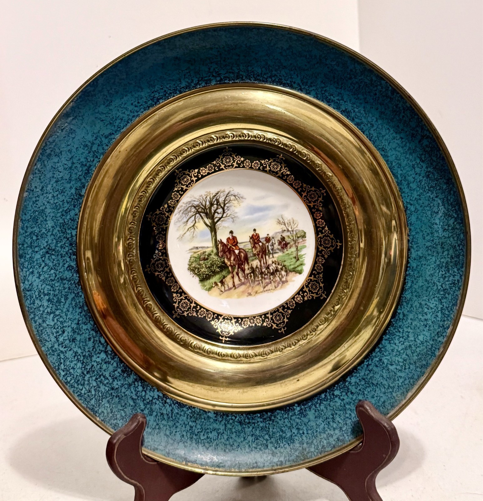 Fox Hunt Hunting Brass and Porcelain Regency Wall Hanging Plate 12\