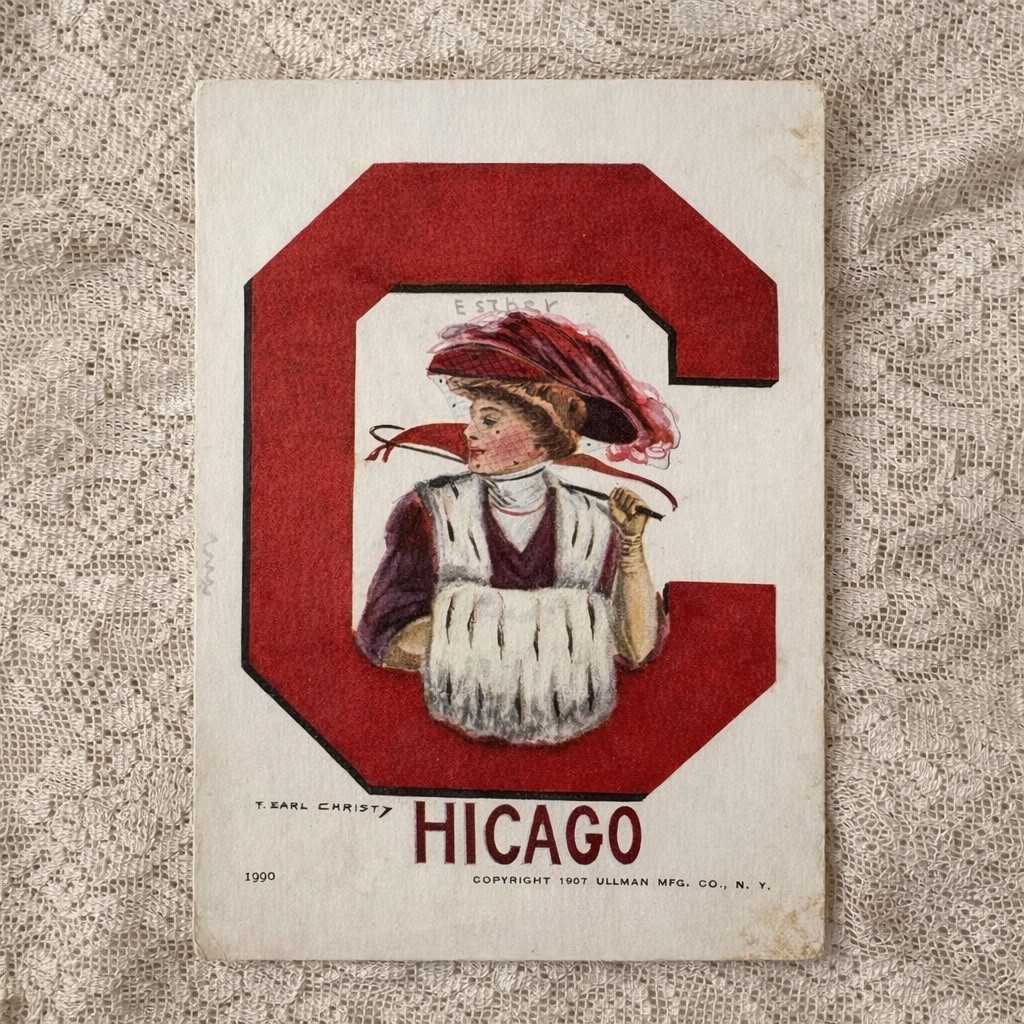 1907 Chicago “C” Lady Postcard F Earl Christy Ullman Mfg Baseball Era Antique