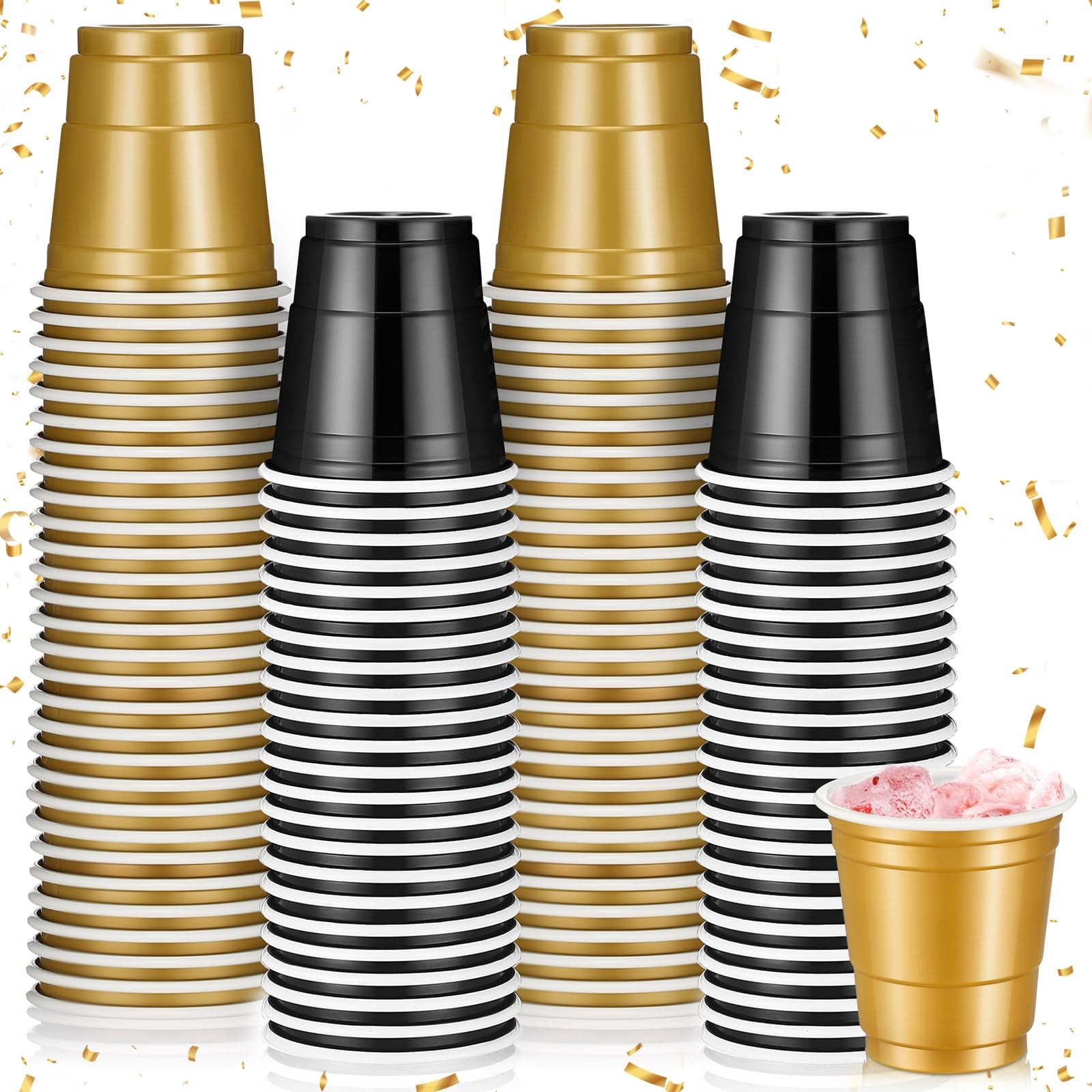 Roshtia 100 Pack 2 Oz Plastic Shot 1.97 x x 1.18 inches, Black, Gold Roshtia 100 Pack 2 Oz Plastic Shot 1.97 x x 1.18 inches, Black, Gold