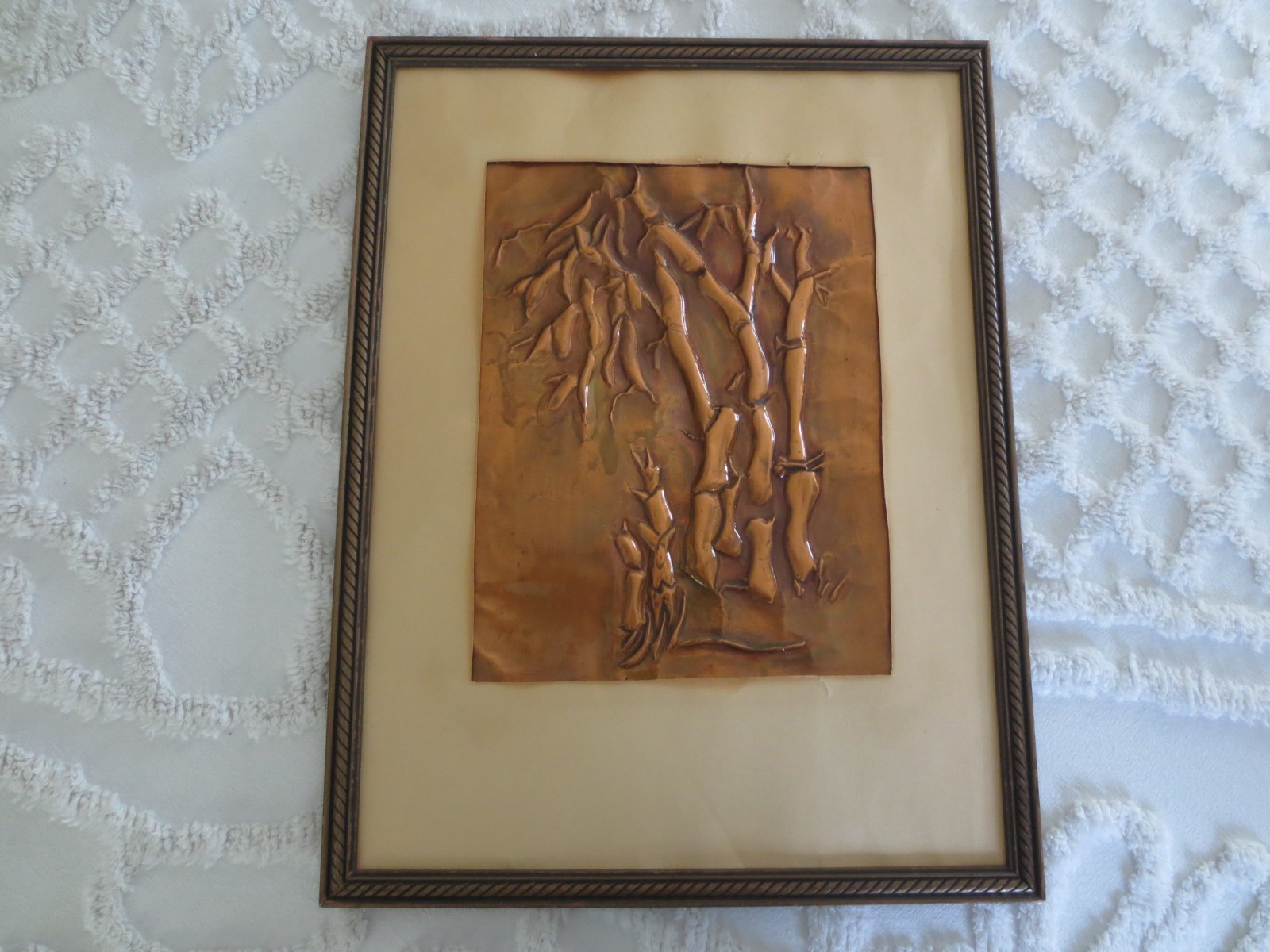 Antique 1941 BAMBOO COPPER Wall Art w/MICKEY ROONEY 1938 MOVIE AD - 17