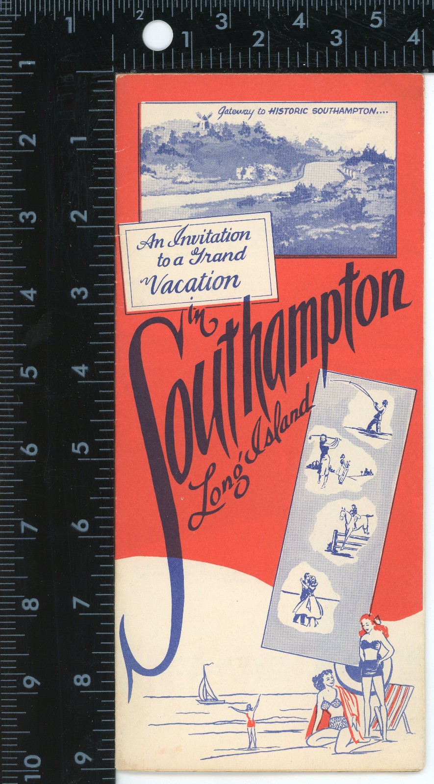 Vintage Southampton Long Island Foldout Travel Brochure Map Hamptons NY Ephemera