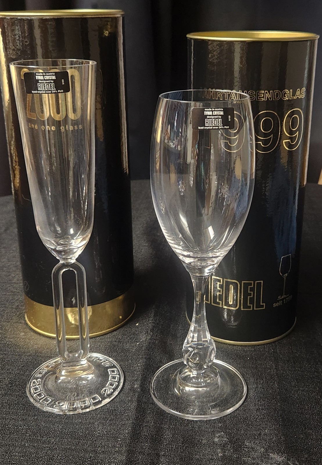 Riedel Crystal Champagne Glasses Commemorative Limited Edition 1999 & 2000