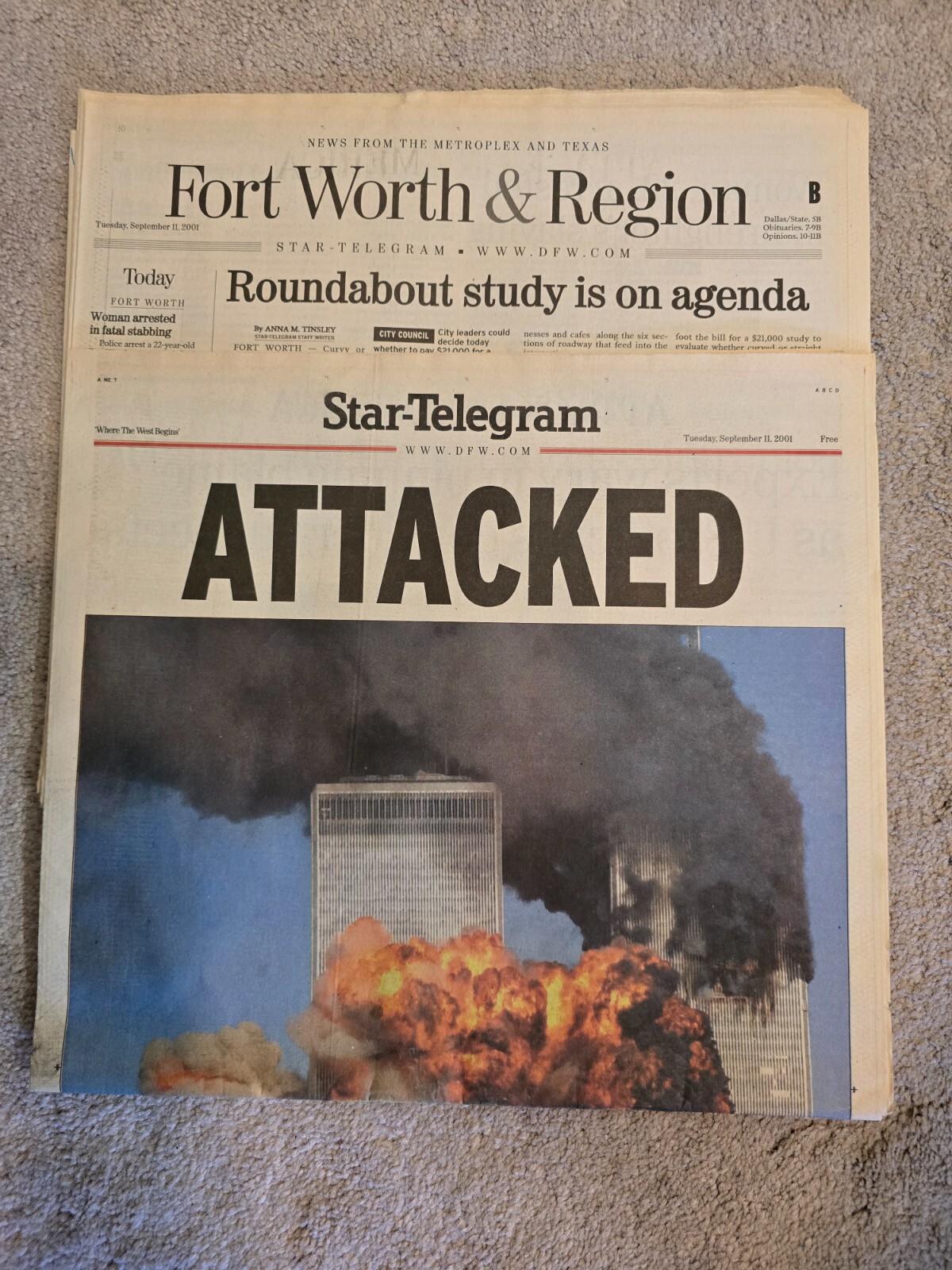 Vintage 9/11/01 Fort Worth Star Telegram Late Edition - Special Print - Sept 11