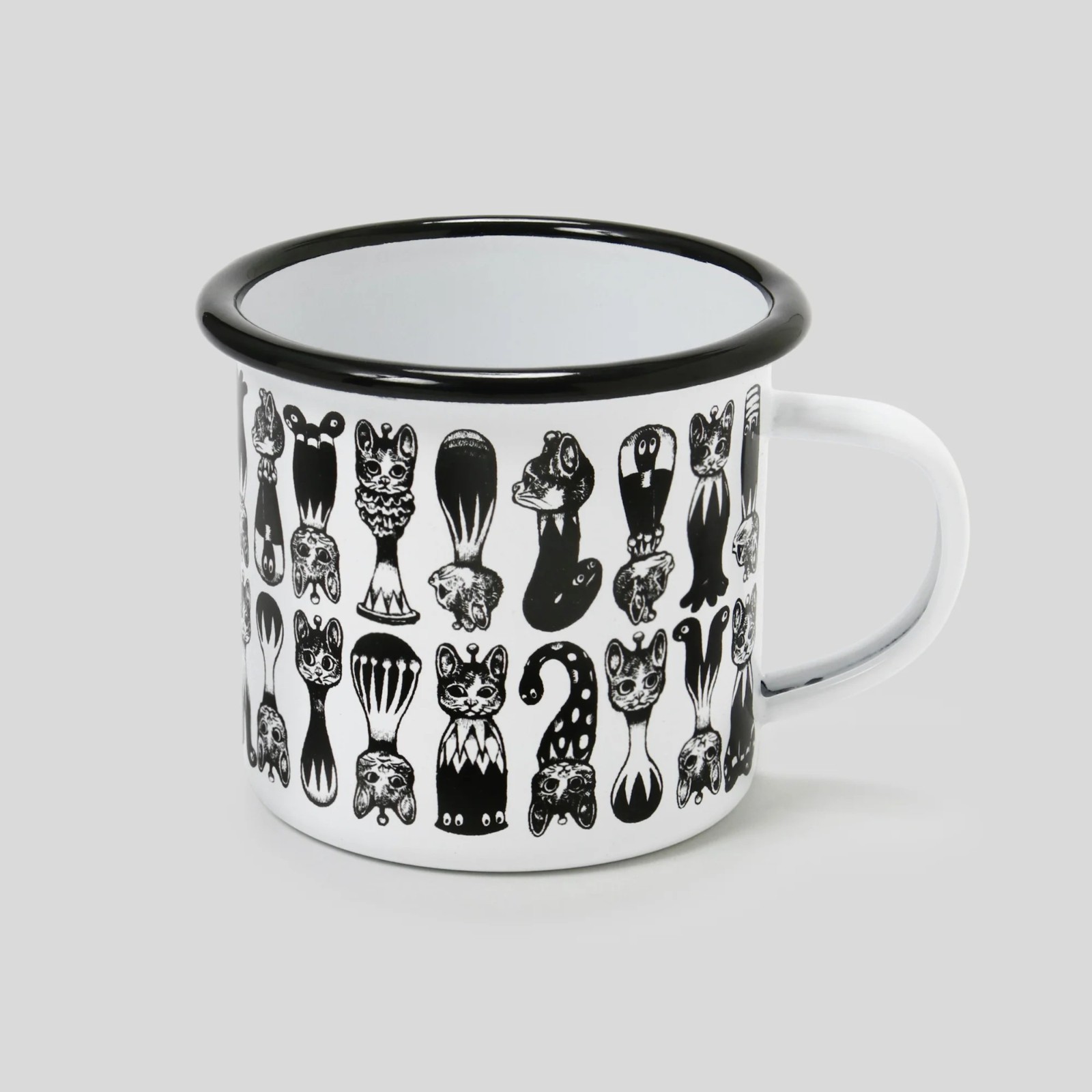 Higuchi Yuko GUSTAVE Cat Enamel Mug Cup BORIS Zakkaten Japan Official / White