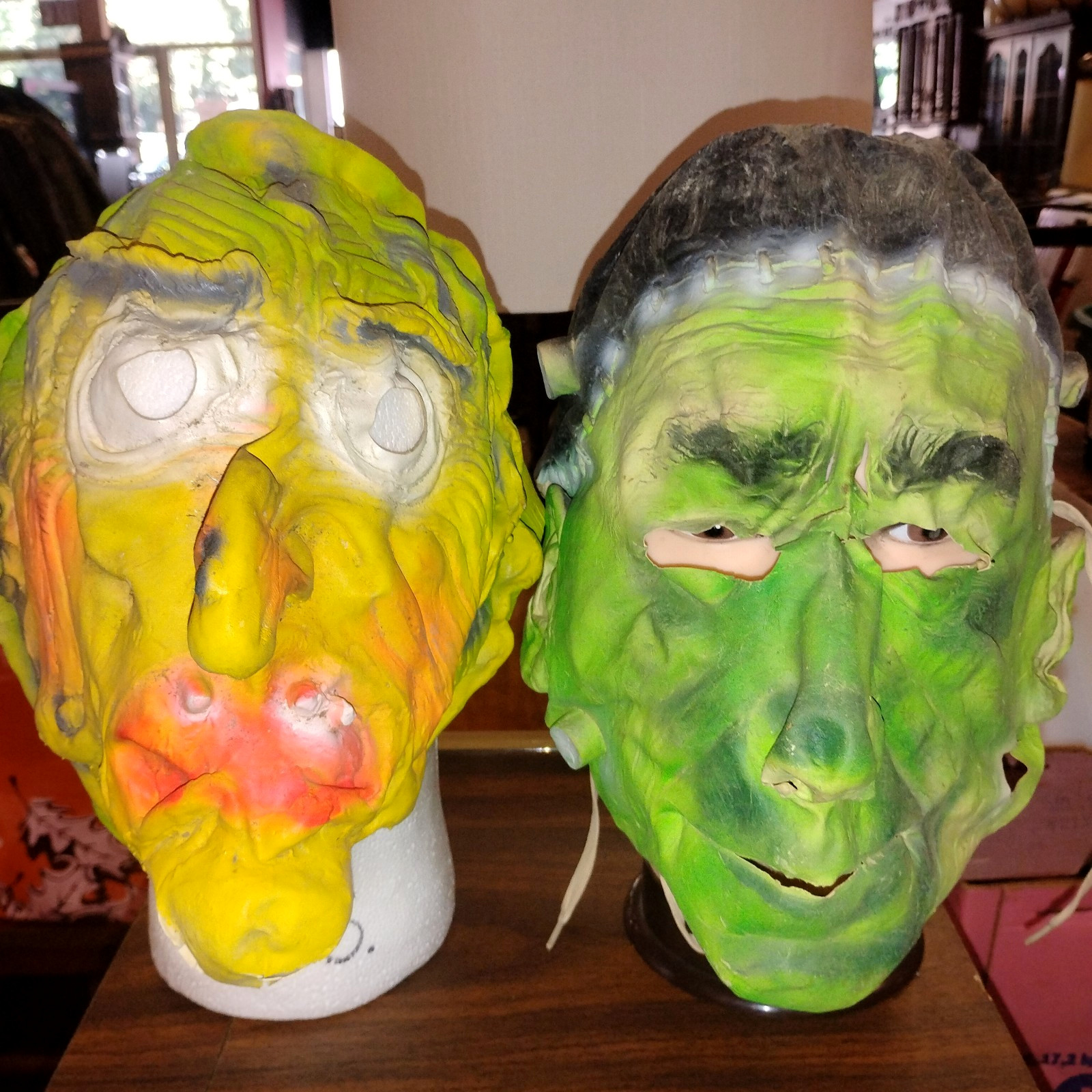 Old 1960s TOPSTONE Keith Ward FRANKENSTEIN and WITCH MONSTER Halloween Mask LOT