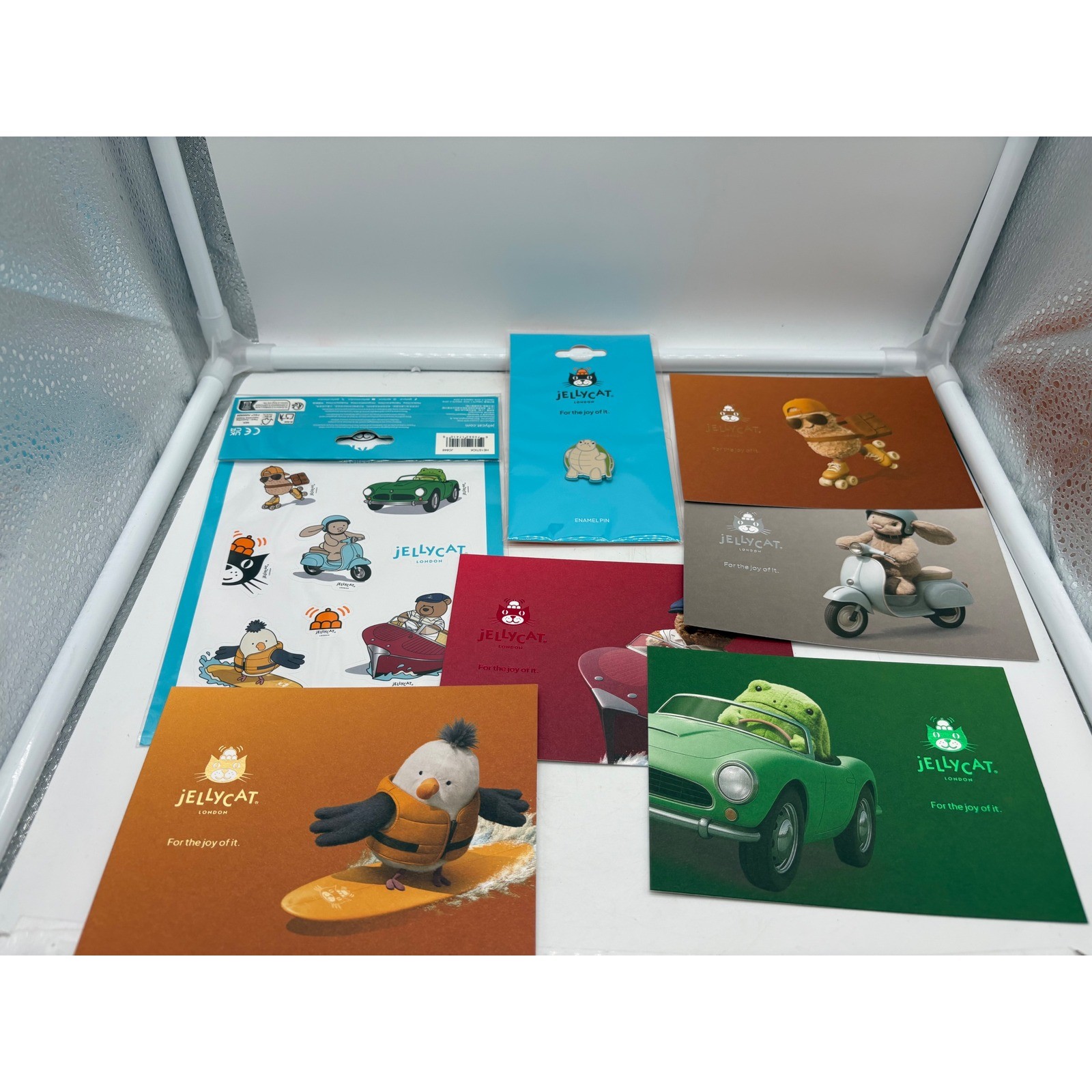 Authentic Jellycat Purrks Heroes Sticker Sheet, Enamel Pin & Postcard Bundle NEW