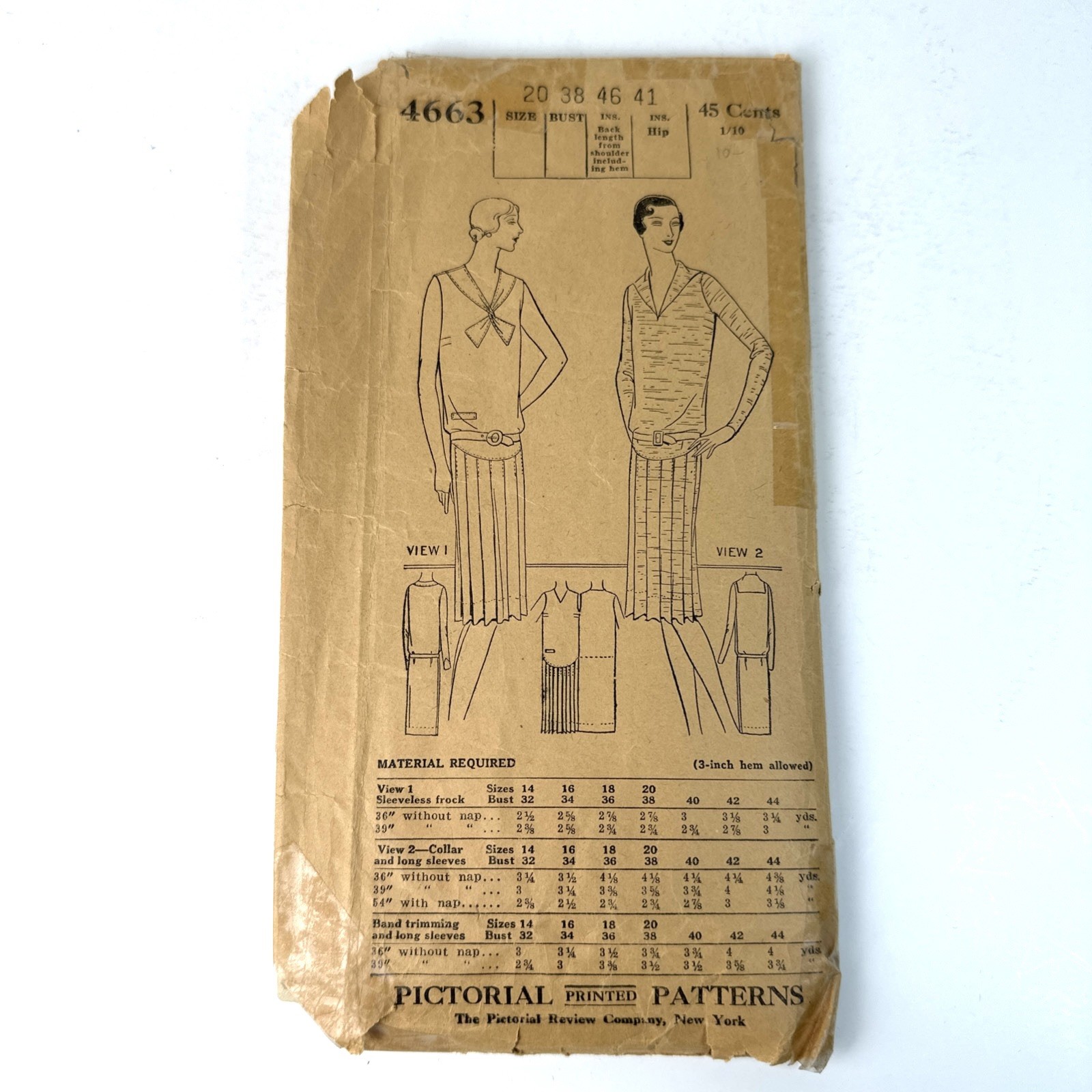 Vintage 1920s Pictorial Pattern 4663 Flapper Dress Drop Waist Size 20 Bust 38
