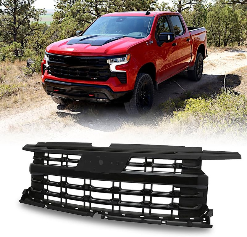 Front Upper Grille for 2022-2024 Chevy Silverado 1500 Gloss Black