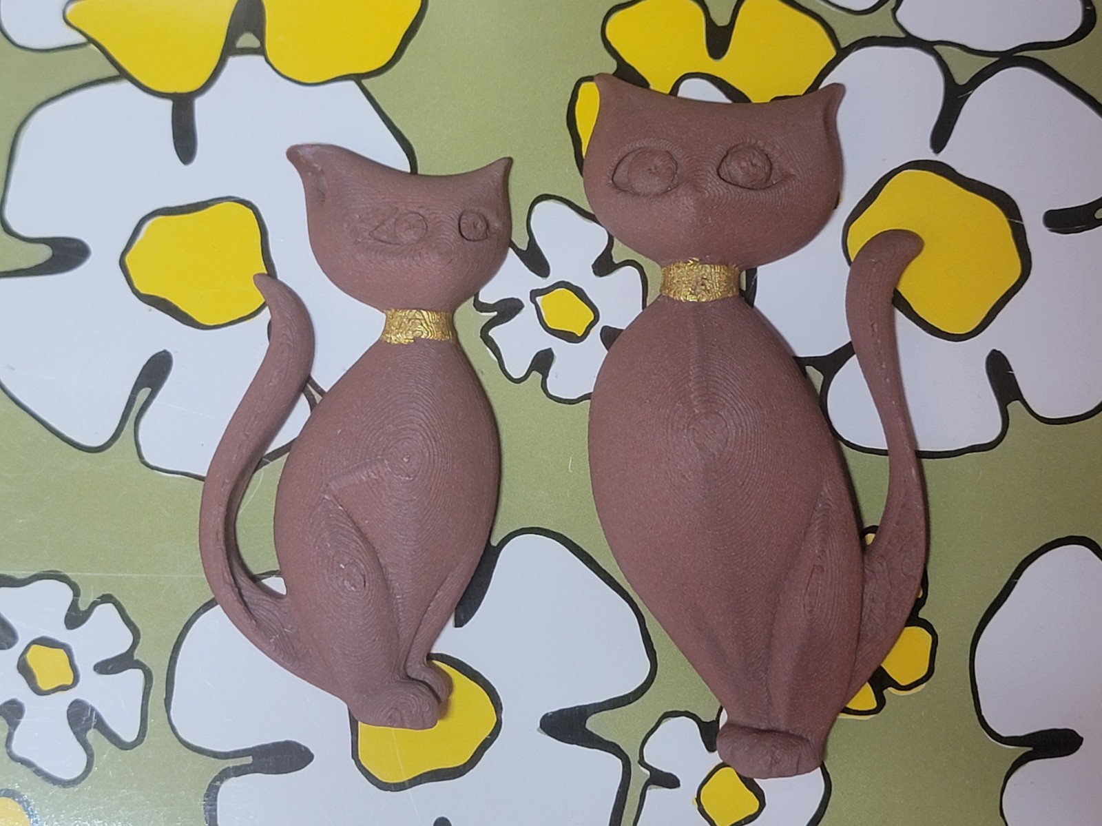 Sexton Cat Magnets - Walnut w/ Gold Collars - Atomic MCM Retro Inspired - Cute