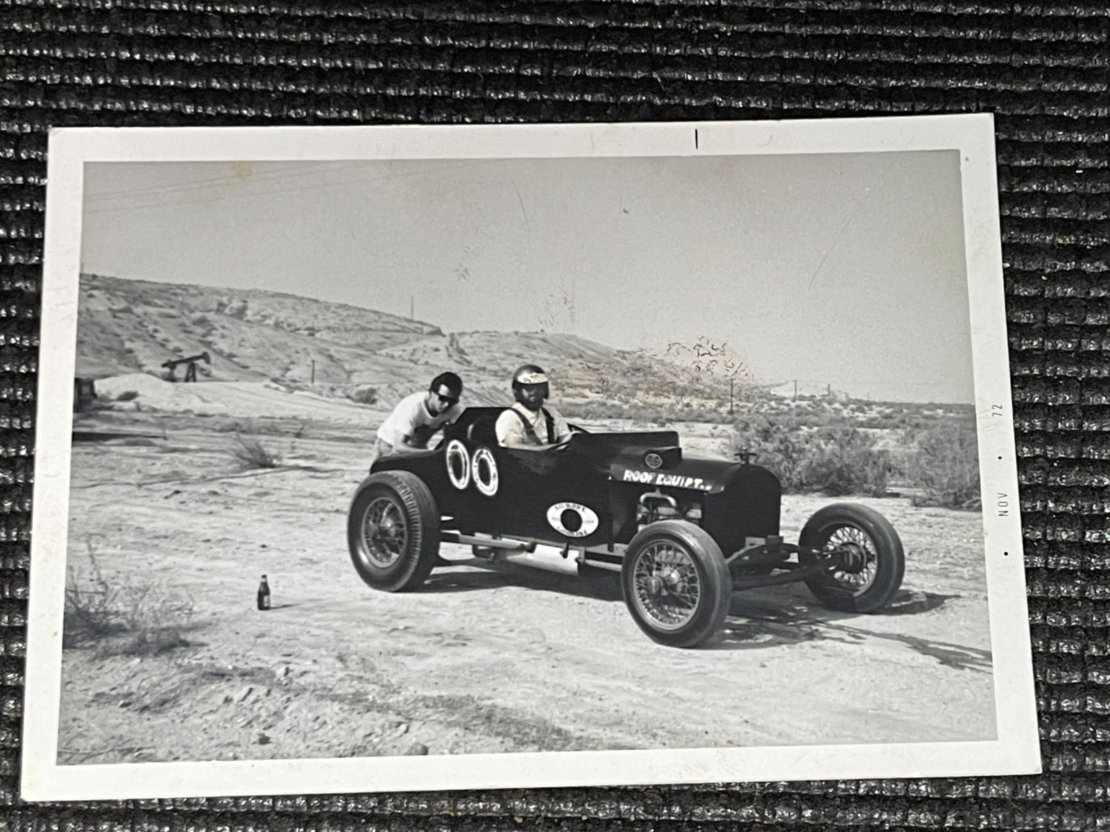Vintage Black & White Photo Moon Equip Model T Ford Hot Rod Car In Desert