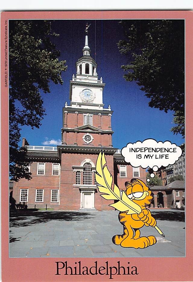 Postcard Independence Hall Philadelphia Pennsylvania USA Garfield Cat Art Print