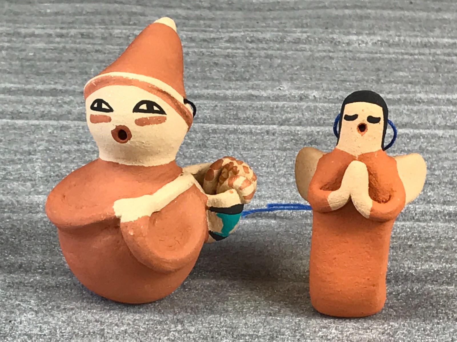 Vintage Jemez Pueblo NM Clay Terracotta SANTA & ANGEL Ornaments Signed BTG BGT