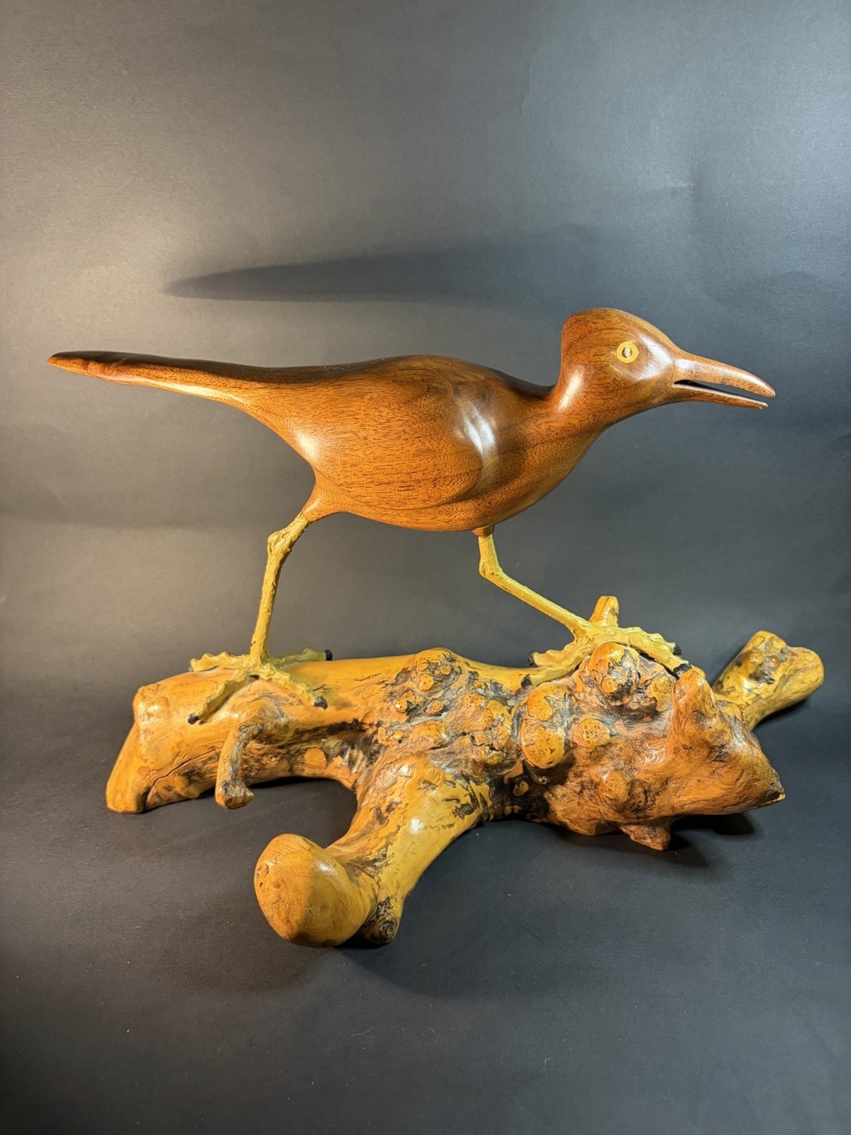 R. K. Hoffman Signed Shore Bird Carved Wooden Bird Sculpture Large