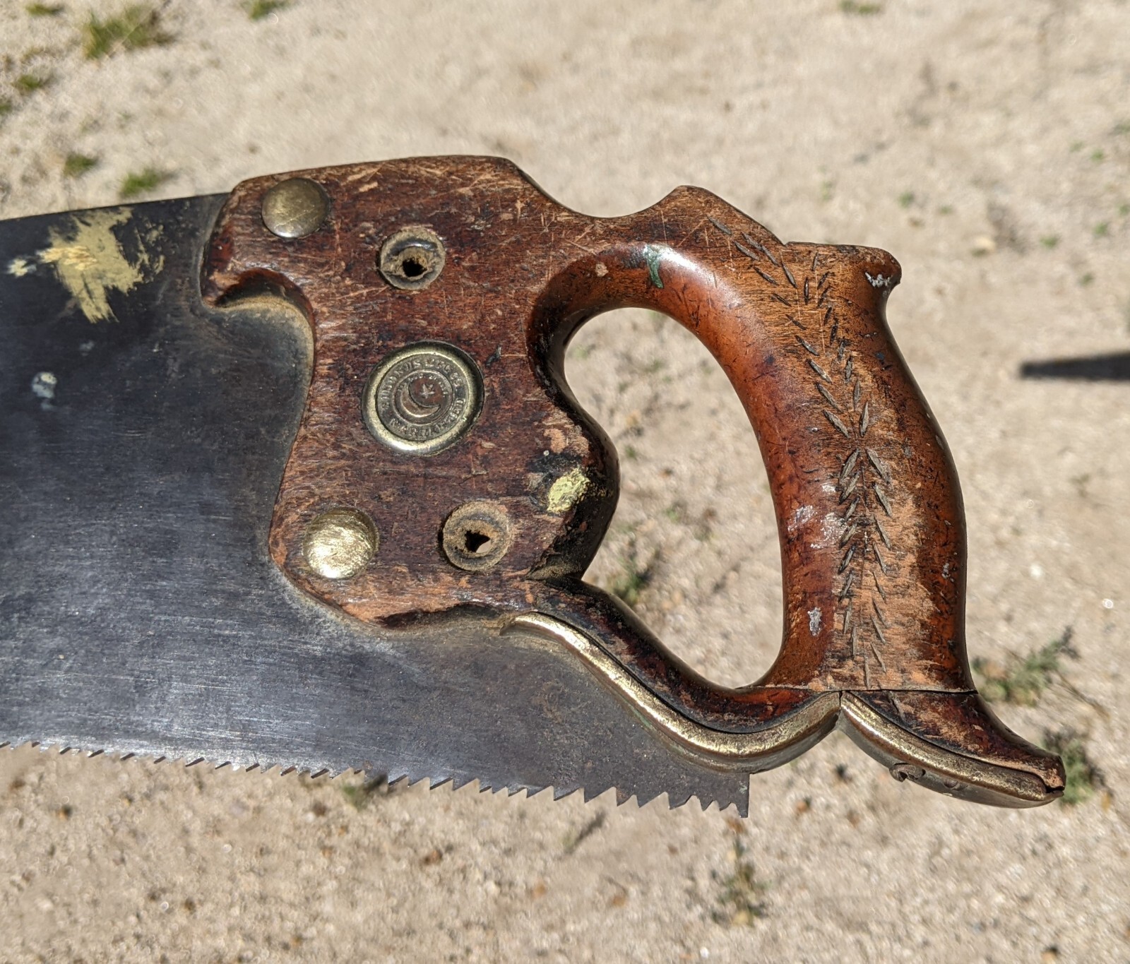 Antique Simonds Mfg Warranted Moon & Star Cross Cut Hand Saw Pat. Dec 27, 1887