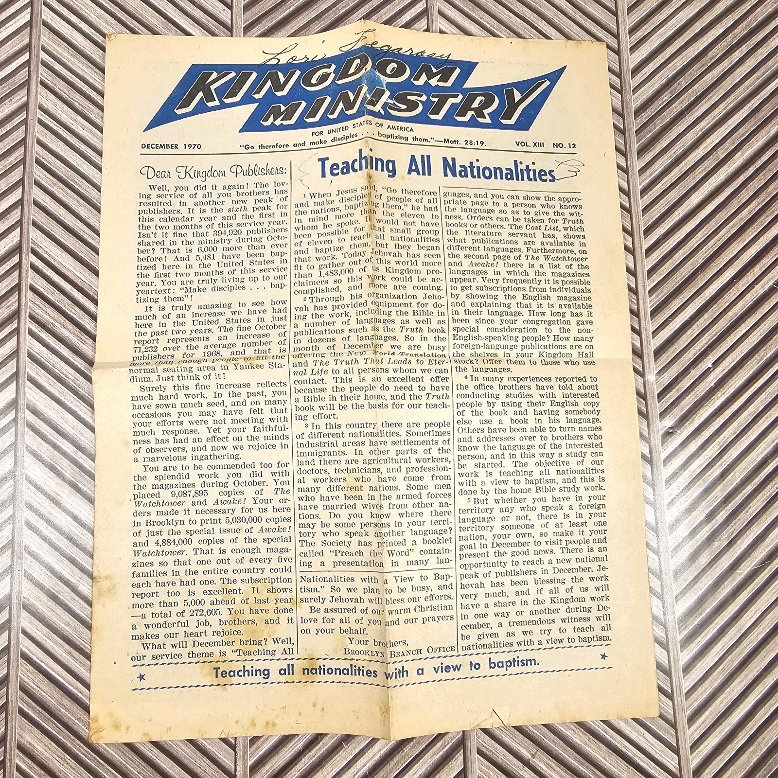 Vintage Rare Jehovah\'s Witness 1970 Kingdom Ministry Service Meeting