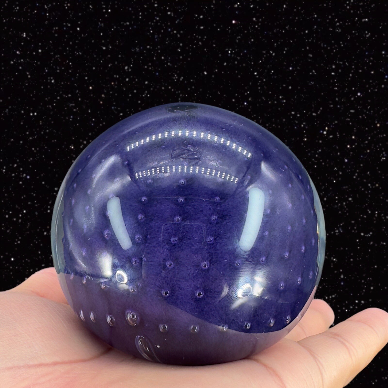 Vintage Studio Art Glass Purple Paperweight Figurine Signed Alan S 00 Bubbles