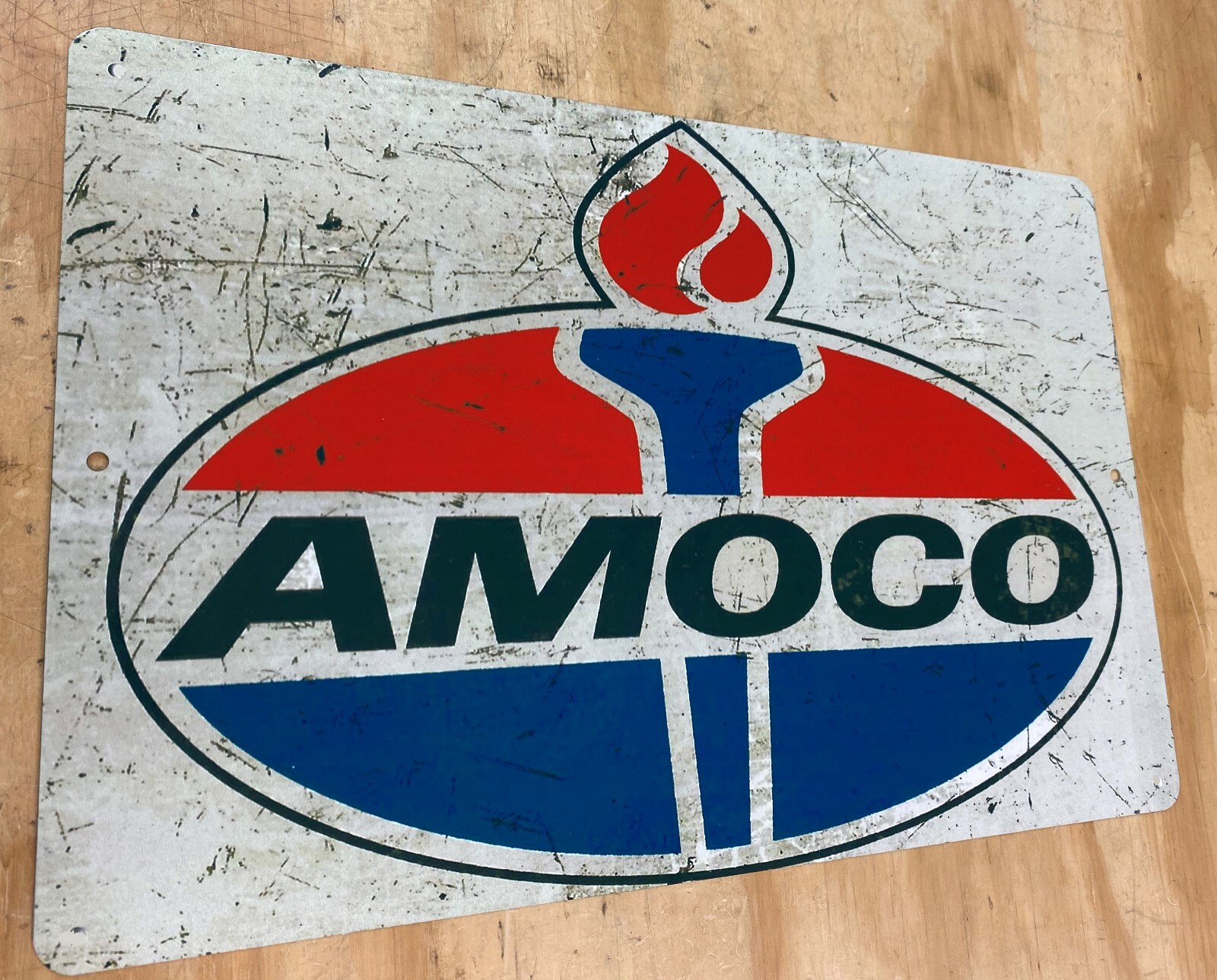 AMOCO Gasoline Oil Distressed Looking Aluminum Metal Sign 12\